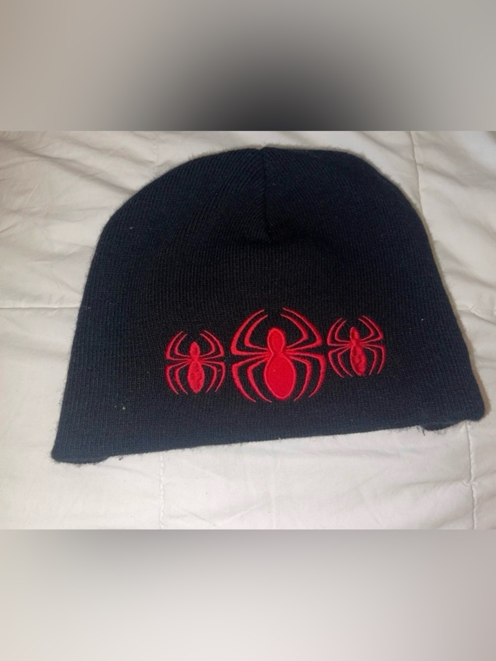 Spider-Man Marvel Black Knit Beanie with Red Accents - Teen/Adult Size